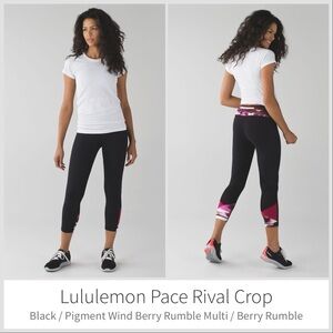 New Lululemon Black Berry Rumble Crop cropped leggings sz 2 pace rival run yoga